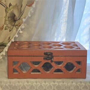 Wood Hinged Storage Box Orange Cheungs Overlay Mirror Panels